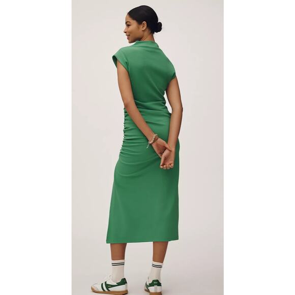Anthropologie The Maya Ruched Cowl-Neck Midi Dress Kelly Green Stretch Sz XS New - Picture 5 of 14